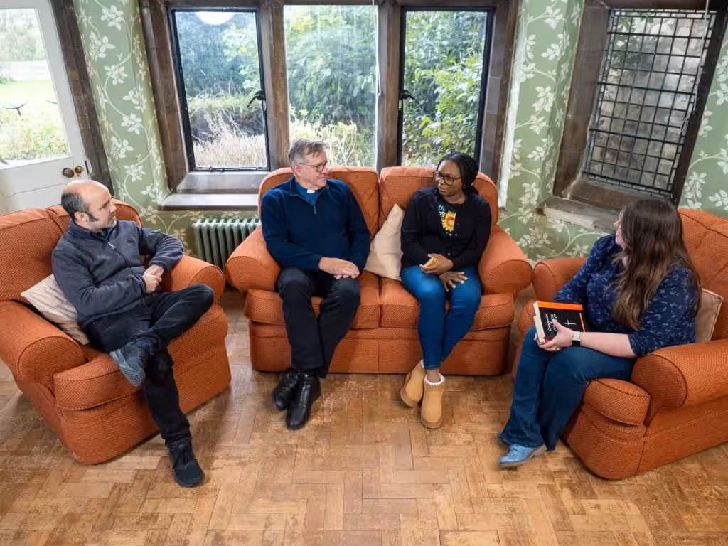 Lincoln students talking and sitting 