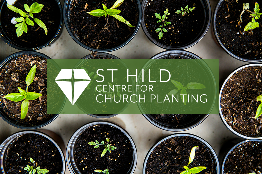 A photo of seedlings in pots, with the St Hild Centre for Church Planting logo over the top