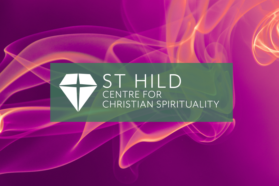 A swirly flamey pink and orange abstract background with the St Centre for Christian Spirituaiity logo over the top