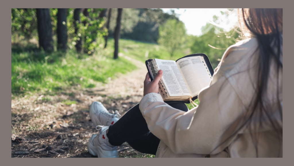 Person reading Bible in nature