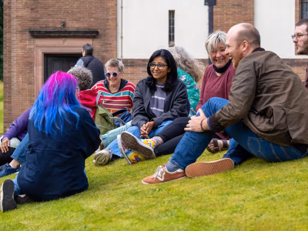 students on lawn in Mirfield