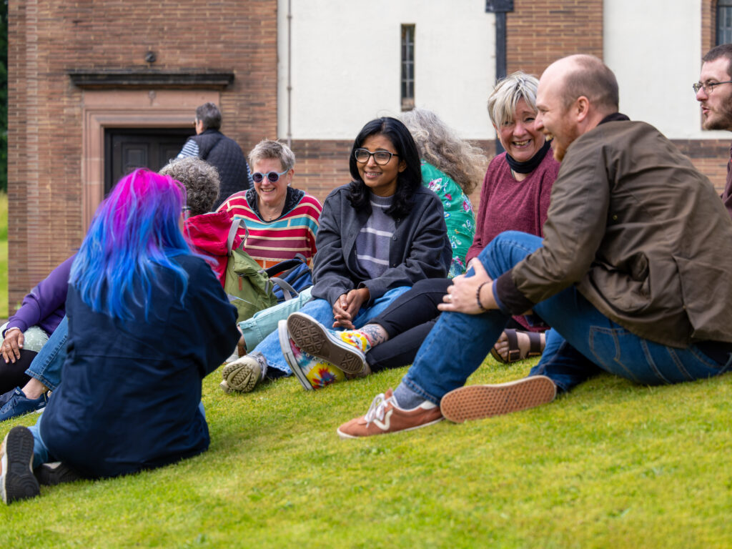 students on lawn in Mirfield